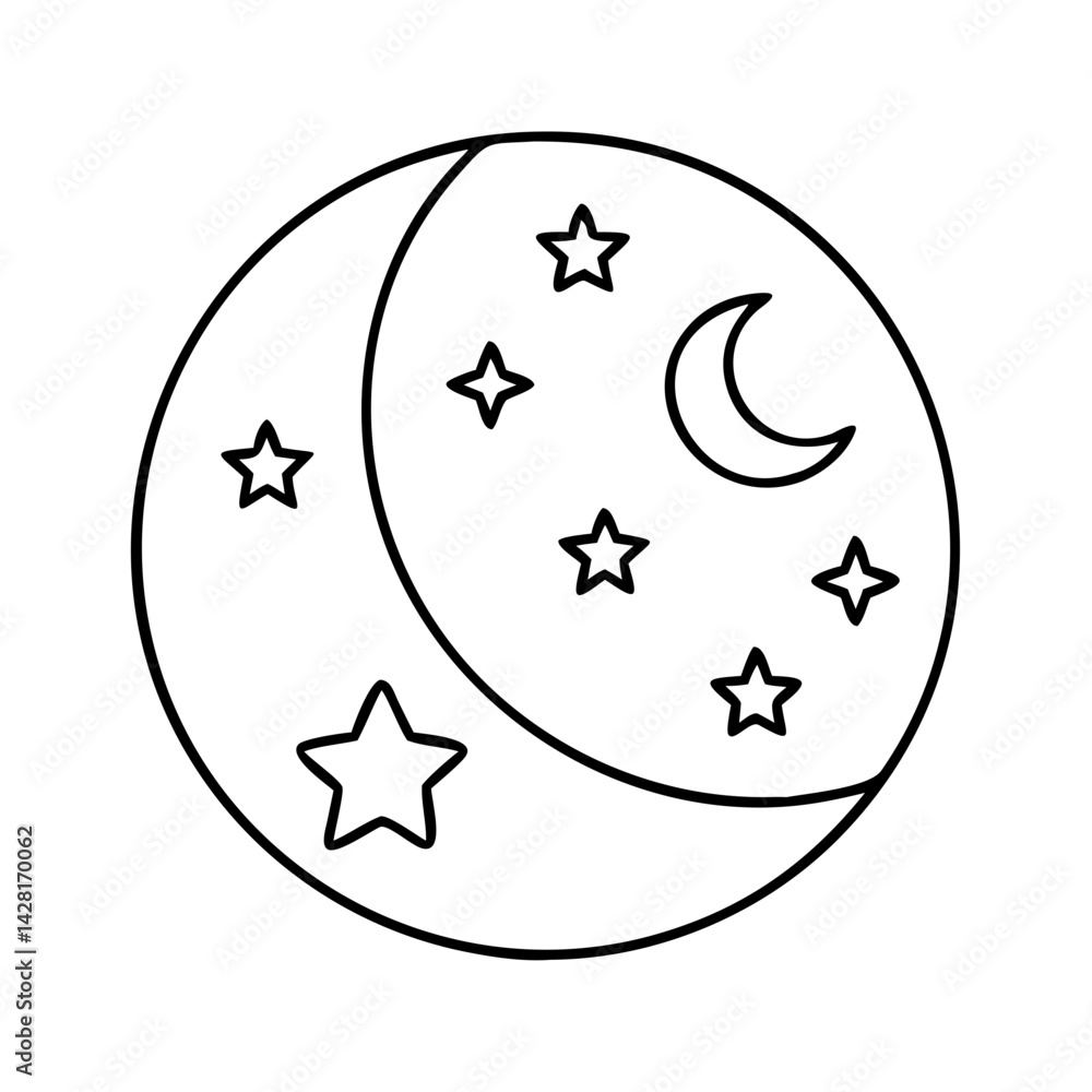 moon with stars icon, moon with stars line art - simple line art of moon with stars, perfect for moon with stars logos and icons moon with stars icon, moon with stars line art - simple line art of moon with stars, perfect for moon with stars logos and icons