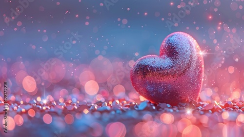 A glittery heart surrounded by sparkling bokeh lights.