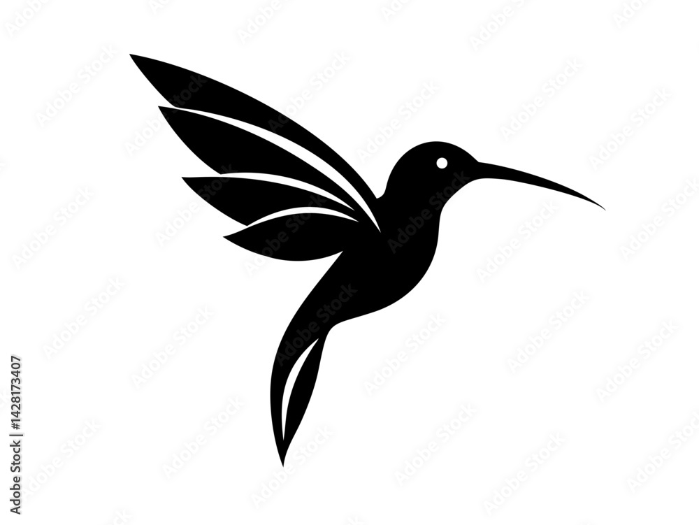 Obraz premium Solid Black Background for Design Purposes . A completely black image ideal for showcasing graphic elements, text overlays, or as a backdrop for presentations or websites of humming bird logo design .