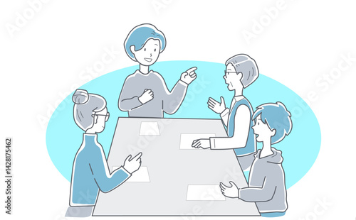 町内会や地域活動で打ち合わせをする人々のイラスト