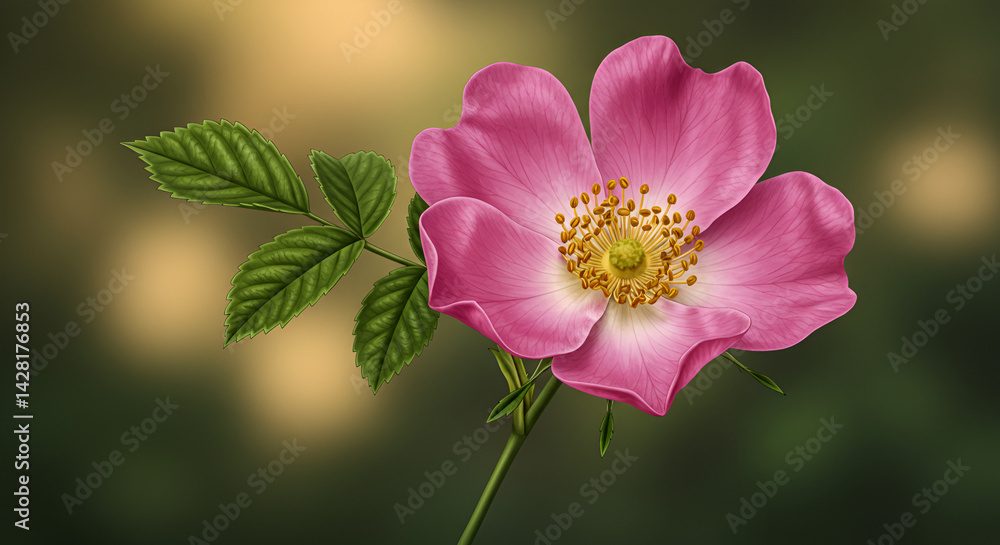 Fototapeta premium Detailed Botanical Illustration Of A Wild Rose Species