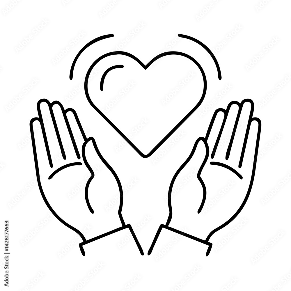 Obraz premium prayer hands in front of heart icon, prayer hands in front of heart line art - simple line art of prayer hands in front of heart, perfect for prayer hands in front of heart logos and icons