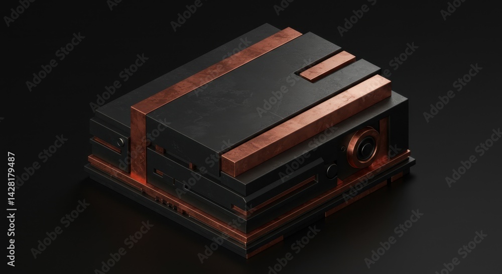 Obraz premium Sci-fi metallic data storage server unit isolated on a dark background 3D render