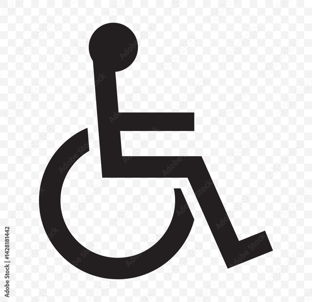 Black and white accessible wheelchair icon. Handicapped access sign or symbol flat icon on Transparent Background. EPS 10. Black and white accessible wheelchair icon. Handicapped access sign or symbol flat icon on Transparent Background. EPS 10.