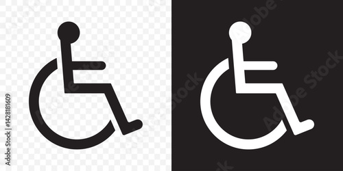 Black and white accessible wheelchair icon. Handicapped access sign or symbol flat icon on Transparent Background. EPS 10.