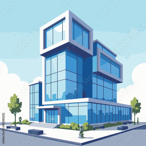 Modern geometric corporate building in urban setting, innovation concept