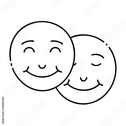 smiling faces side by side icon, smiling faces side by side line art - simple line art of smiling faces side by side, perfect for smiling faces side by side logos and icons