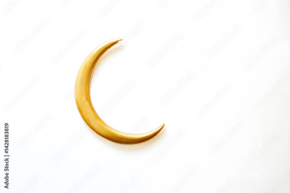 Golden Crescent Moon Glowing Softly Against a Light Background Golden Crescent Moon Glowing Softly Against a Light Background