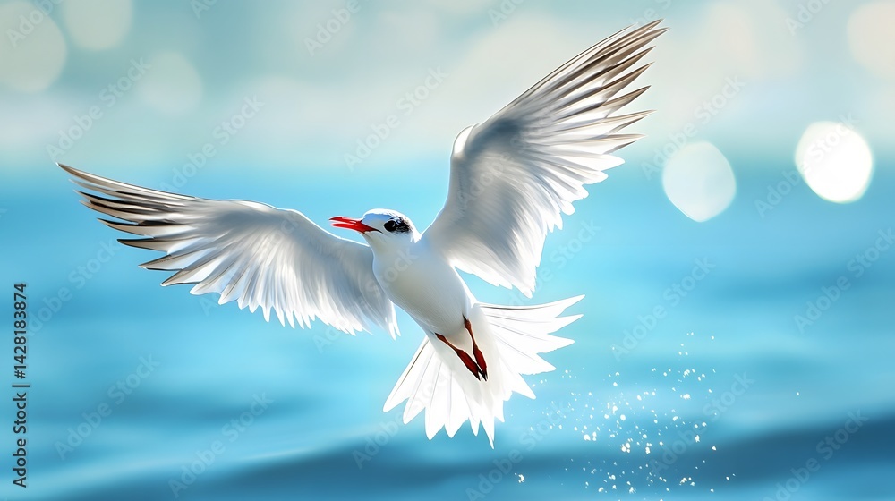 A tern diving into the sea from a high altitude A tern diving into the sea from a high altitude