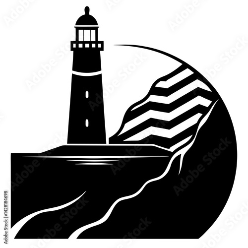 A lighthouse on a cliff overlooking the sea.