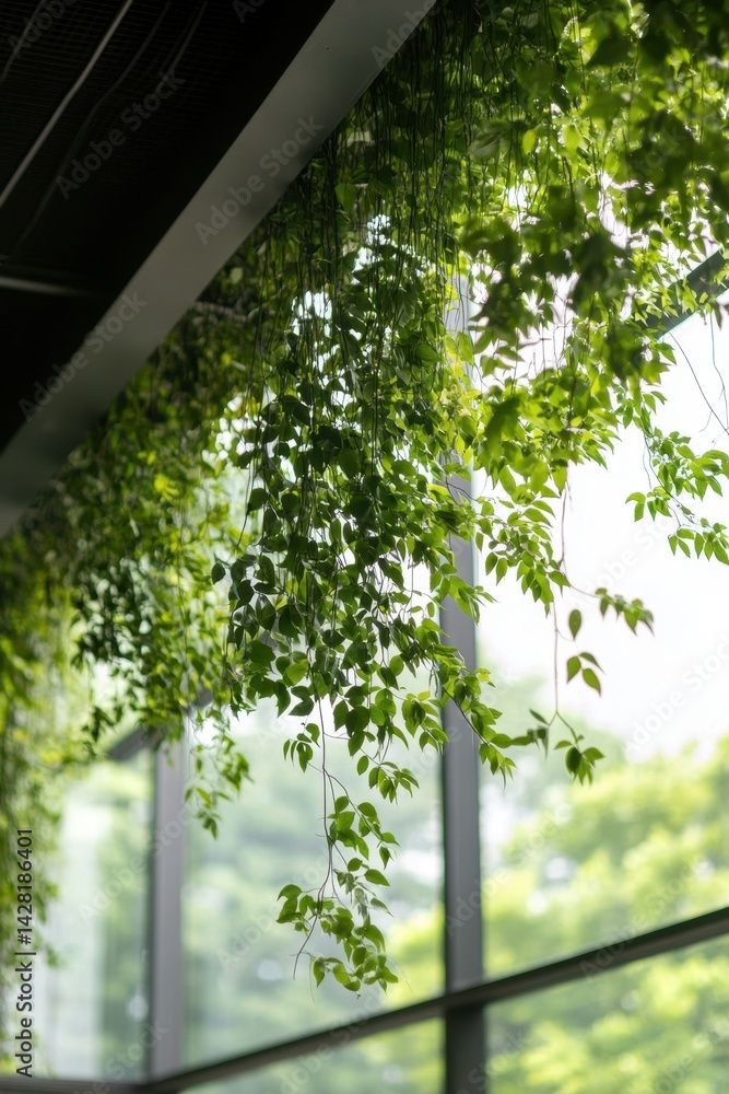 Modern Greenery in Architecture: Indoor Plants Complementing Glass Windows. Modern Greenery in Architecture: Indoor Plants Complementing Glass Windows.