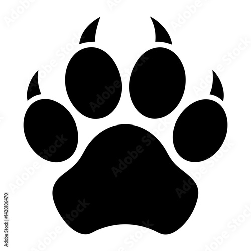 Bear paw print with claws vector graphic.
