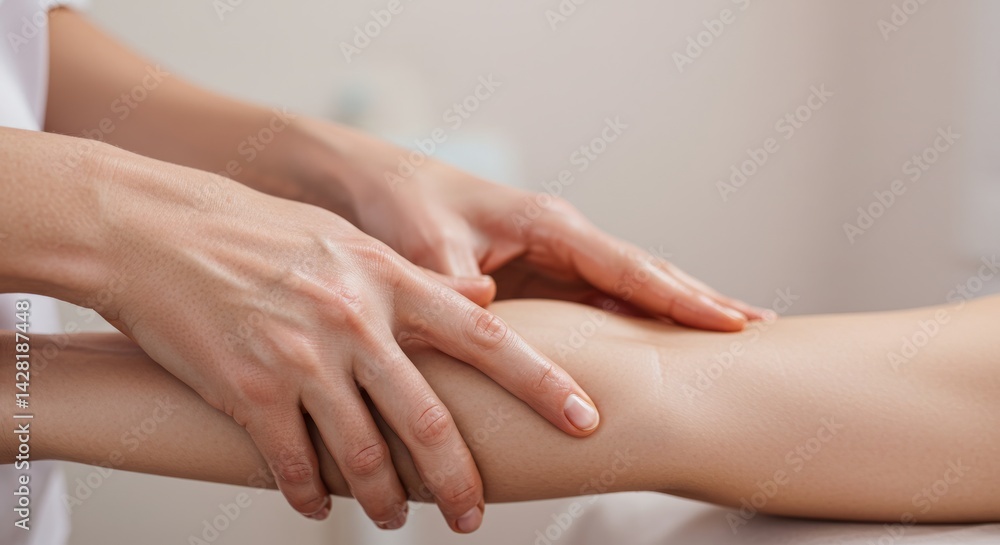 Fototapeta premium Close Up Hands Giving Arm Massage, Soft Touch, Spa Therapy