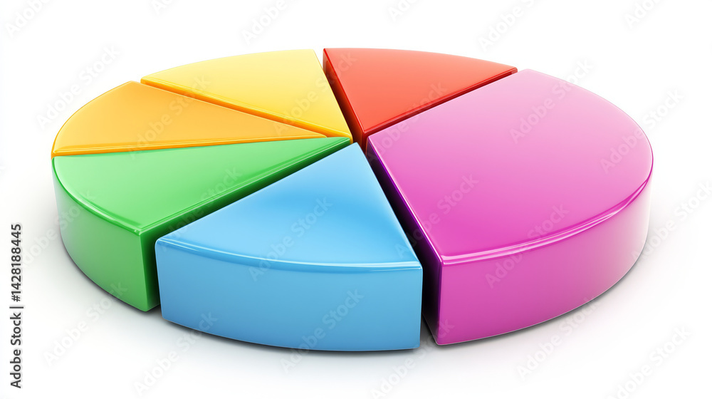 Fototapeta premium Colorful pie chart representing various segments, ideal for illustrating data distribution and analysis