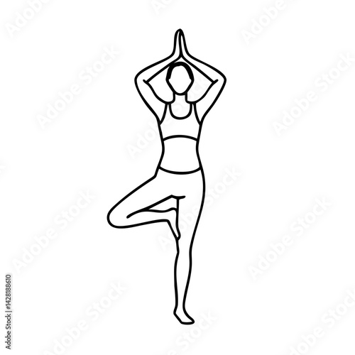 tree pose vrikshasana icon, tree pose vrikshasana line art - simple line art of tree pose vrikshasana, perfect for tree pose vrikshasana logos and icons