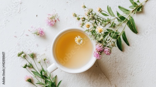 a cup of tea with wildflowers 