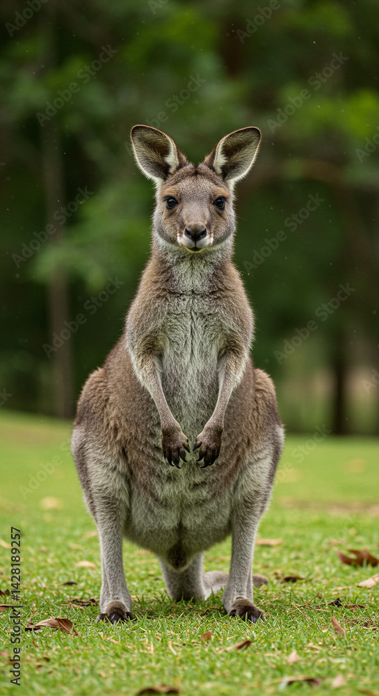 Kangaroo Standing Tall in a Grassy Field Looking at Camera Kangaroo Standing Tall in a Grassy Field Looking at Camera