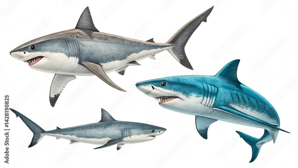 Obraz premium Shark Illustration on Plain White Background 