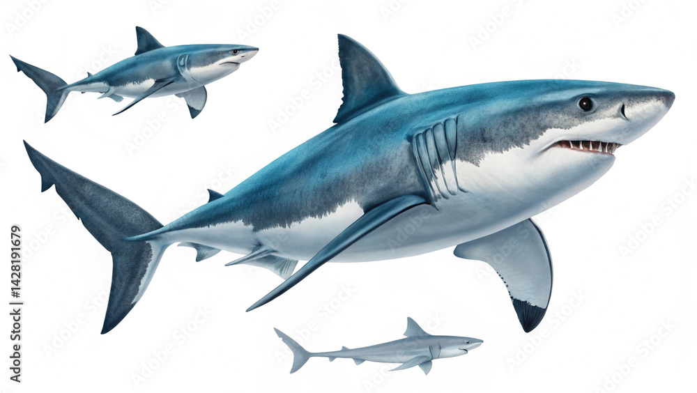 Obraz premium Ocean Shark Isolated on White 