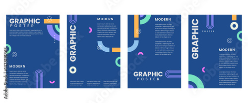 Modern graphic poster background vector set. Minimalist cover template with vibrant perspective geometric shapes. Ideal design for social media, cover, banner, flyer
