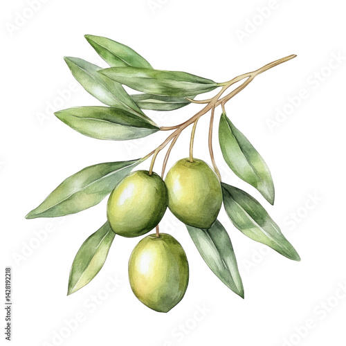 Wallpaper Mural green olives with leaves on branch Torontodigital.ca