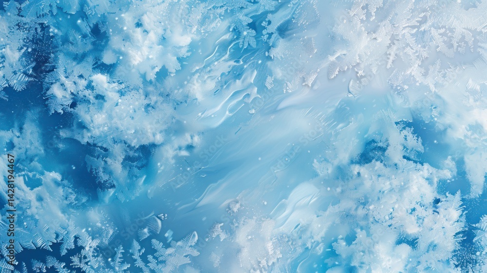 Obraz premium An abstract icy surface with blue hues and frosty patterns.