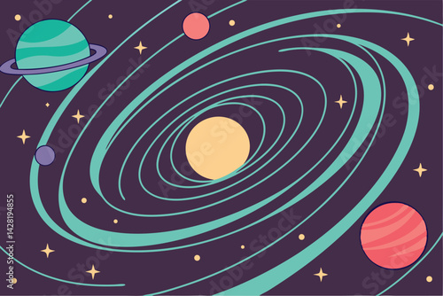 Colorful Planetary System Illustration Vibrant Space Art