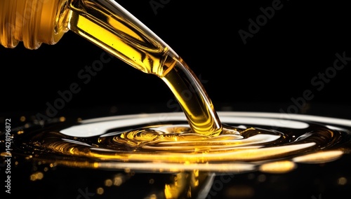 Wallpaper Mural Liquid golden oil pouring onto a surface creating ripples against a dark background. Torontodigital.ca