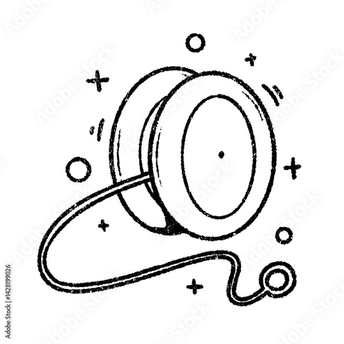 Playful hand-drawn yo-yo with dynamic line art and motion accents on a white background