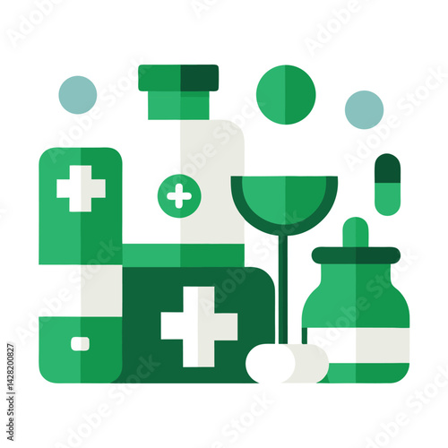 Pharmacy and Medicine Icons Flat Design