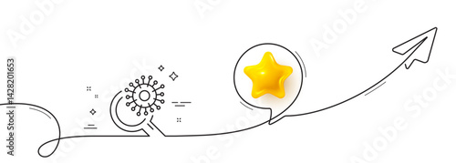Coronavirus research line icon. Continuous line with share plane. Search Covid-19 virus vaccine sign. Corona virus test symbol. 3d star in speech bubble. Vector
