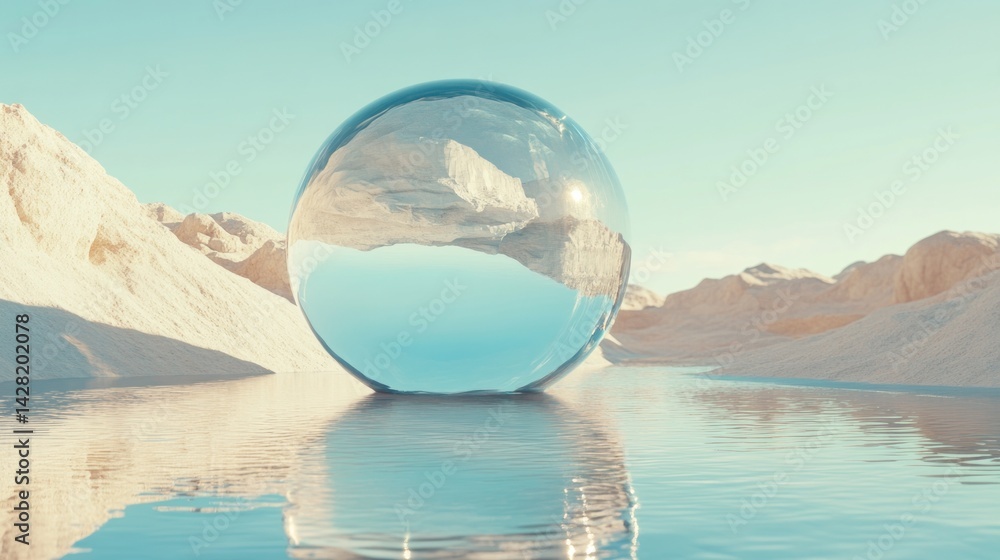 Fototapeta premium Crystal sphere in a serene, icy landscape.