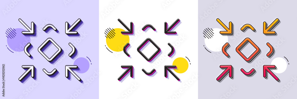 Fototapeta premium Minimize arrow line icon. Halftone dotted pattern. Gradient icon with grain shadow. Small screen symbol. Minimise Navigation sign. Line minimize icon. Various designs. Vector