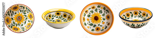 Vibrant ceramic plates and bowls with sunflower patterns