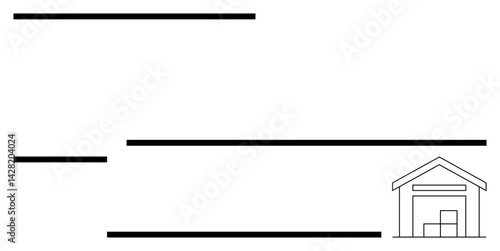 Small warehouse icon with neat horizontal lines symbolizing order, organization, and structured workflow. Ideal for logistics, supply chain, efficiency, warehouse management, business operations
