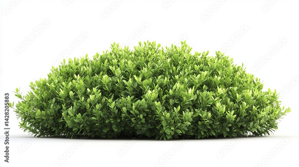 Fototapeta premium Lush Green Bush Spring Foliage Natural Plant Garden Shrubbery Detailed 3D Render Isolated White Background Perfect for Landscaping Design Projects and