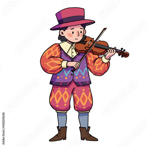 Colorful violinist playing music in a vibrant outfit  