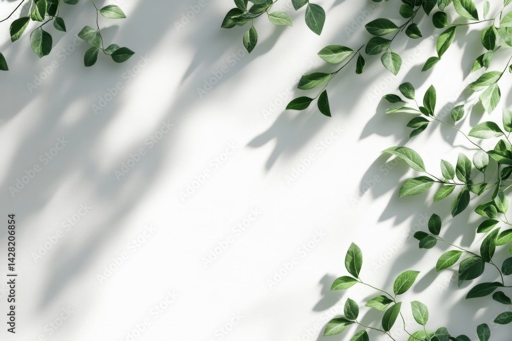 Fresh greenery shadows on white surface Fresh greenery shadows on white surface