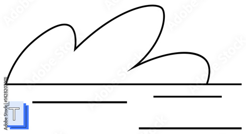 Abstract cloud drawn with curved lines above straight horizontal lines suggesting landscape or text. Ideal for weather, simplicity, minimalism, design concept, abstraction, creativity, graphic art