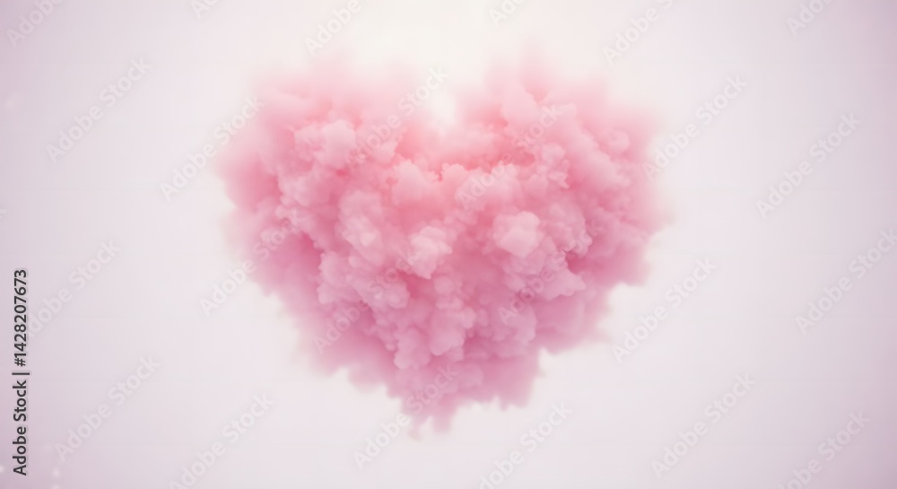 Pink Heart Cloud Shape Against Light Background Representing Love and Romance Pink Heart Cloud Shape Against Light Background Representing Love and Romance