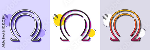 Omega line icon. Halftone dotted pattern. Gradient icon with grain shadow. Last Greek letter sign. Ohm electrical resistance symbol. Line omega icon. Various designs. Vector