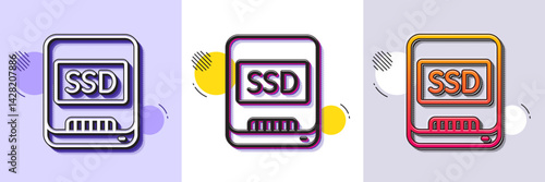 Ssd line icon. Halftone dotted pattern. Gradient icon with grain shadow. Computer memory component sign. Data storage symbol. Line ssd icon. Various designs. Vector