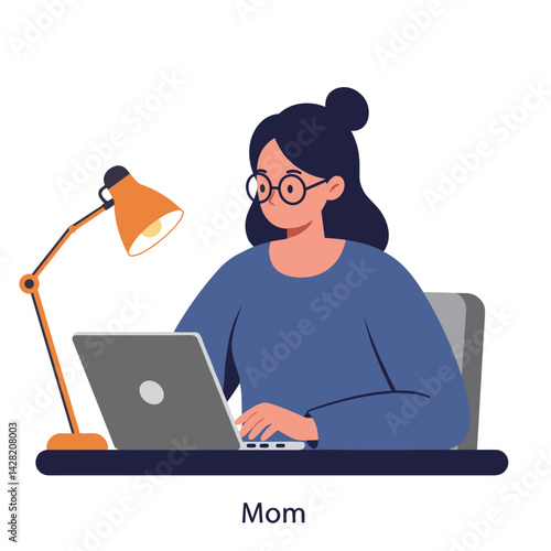 Mom working on a laptop in a cozy home office environment  