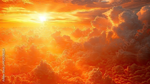 Surreal 3D Render of Abstract Minimal Yellow Background with Floating White Clouds in Dreamy Space