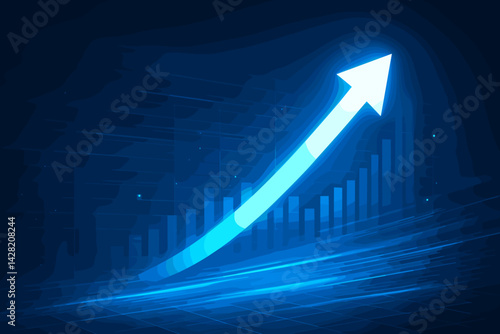 Financial Growth Strategy with Upward Arrow on Blue Background  