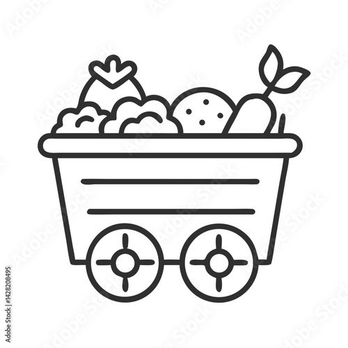 Outline vegetable cart icon in black and white style