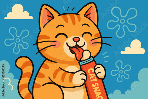 Playful Cat Enjoying Snacks Under a Blue Sky  