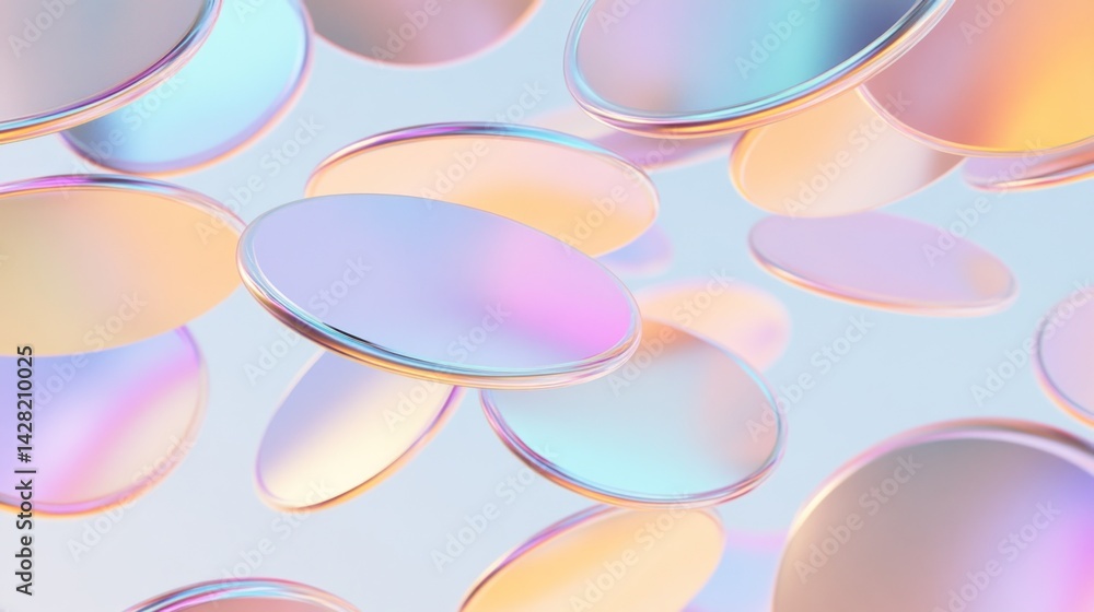 Obraz premium Holographic, pastel-hued discs float in a soft, ethereal background.