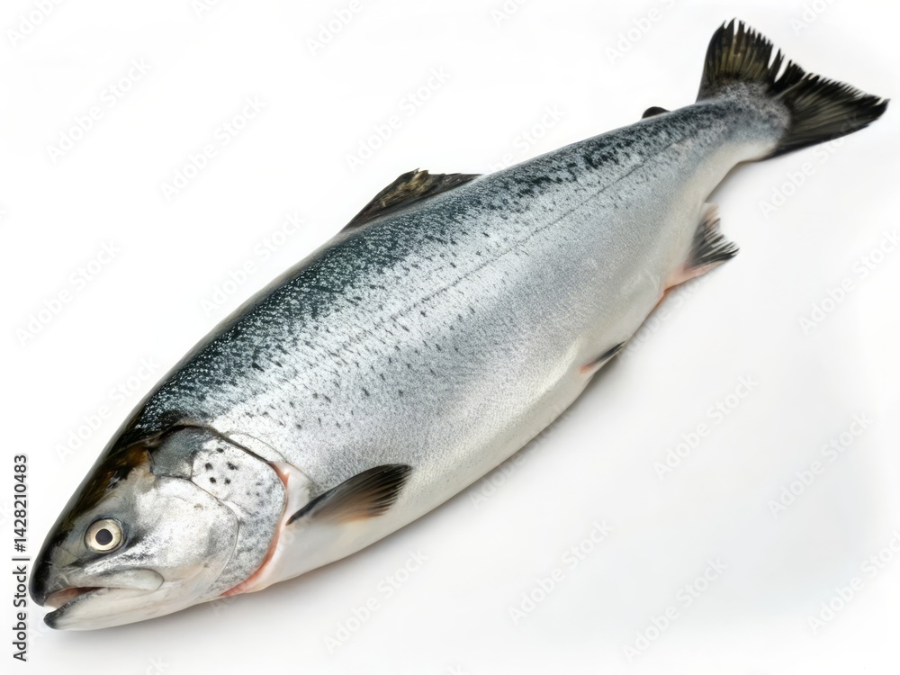 Naklejka premium Fresh Whole Salmon on White Background