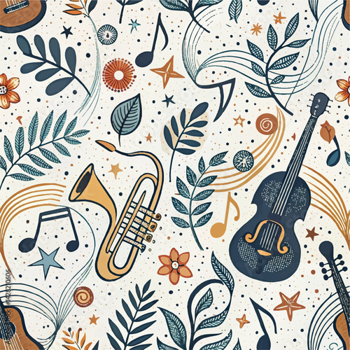Musical Instruments Seamless Pattern Background